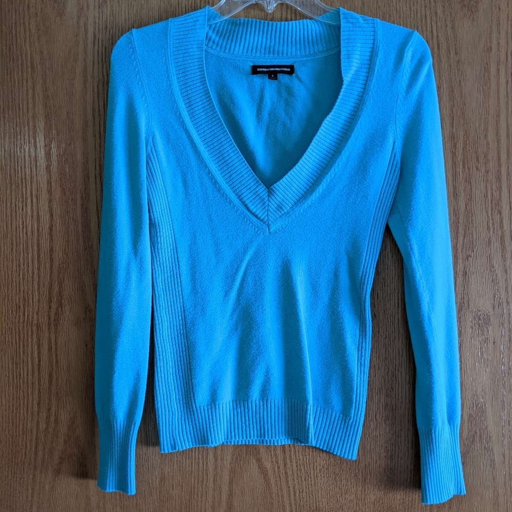 Express deep V blue sweater